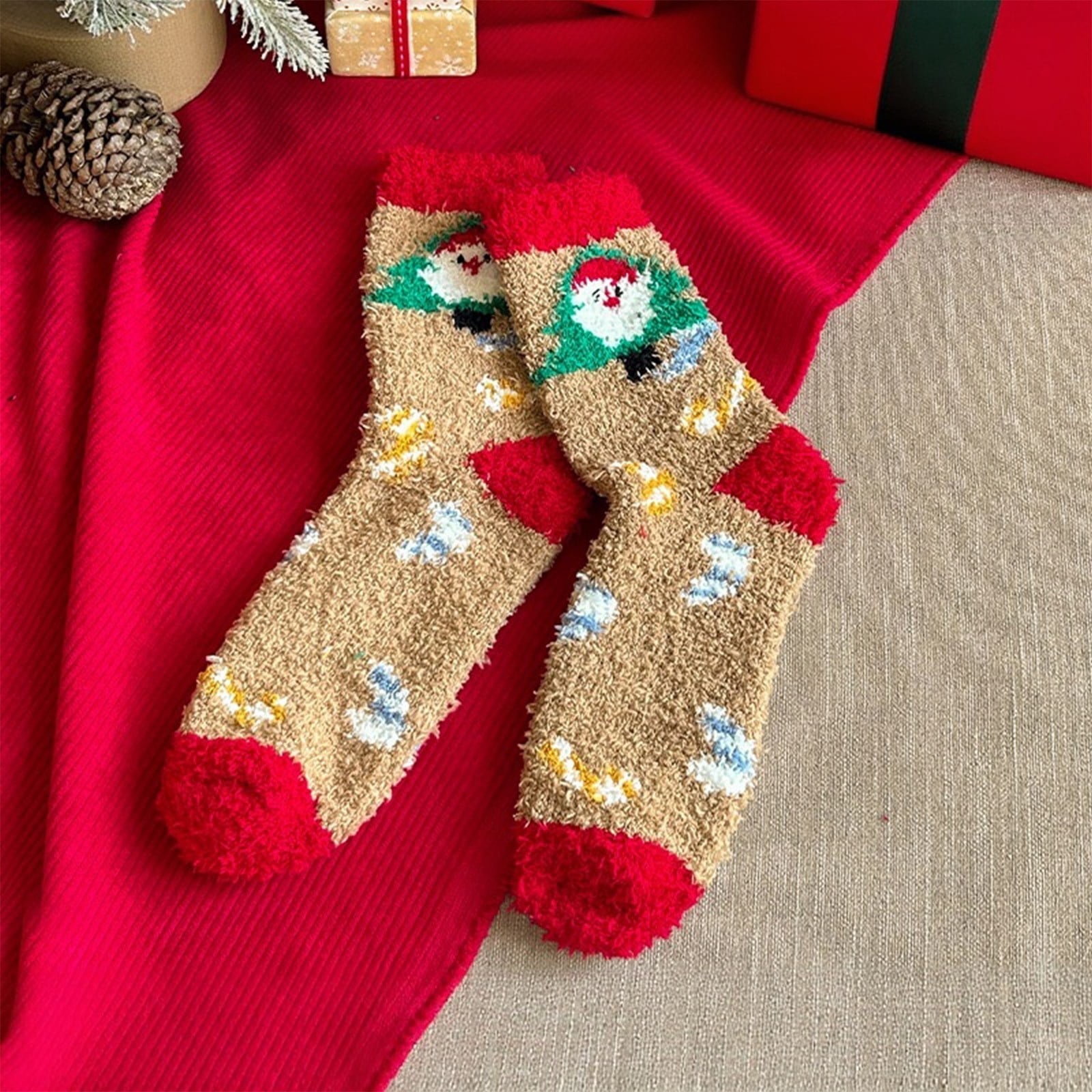 Under $5 Socks GIJNRIUIUA Women's Christmas Coral Fleece Socks, Striped ...