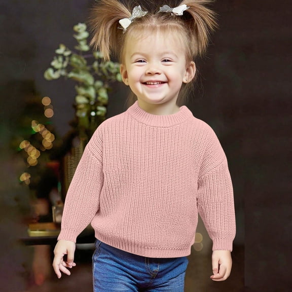 Teyfeniy Crew Neck Sweaters for Toddlers Long Sleeve Casual Cable Knit Pullover Fall Winter Stretchy Fashion Solid Color Comfy Tops Soft Trendy Sweater for Kids, Available in 0 to 8T