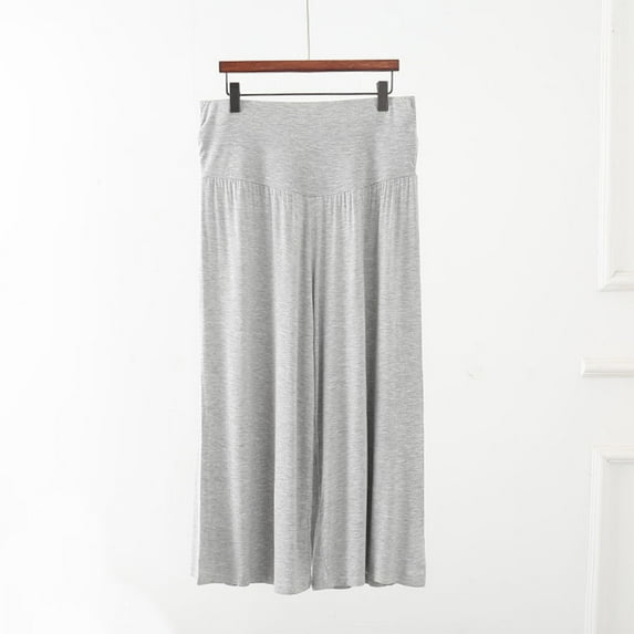 Teyfeniy Cropped Wide Leg Gaucho Pants for Women Elastic Waist Baggy Flowy Straight Solid Color Loose Casual Thin Pants