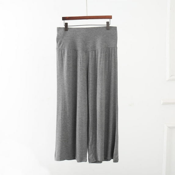 Teyfeniy Cropped Wide Leg Gaucho Pants for Women Elastic Waist Baggy Flowy Straight Solid Color Loose Casual Thin Pants
