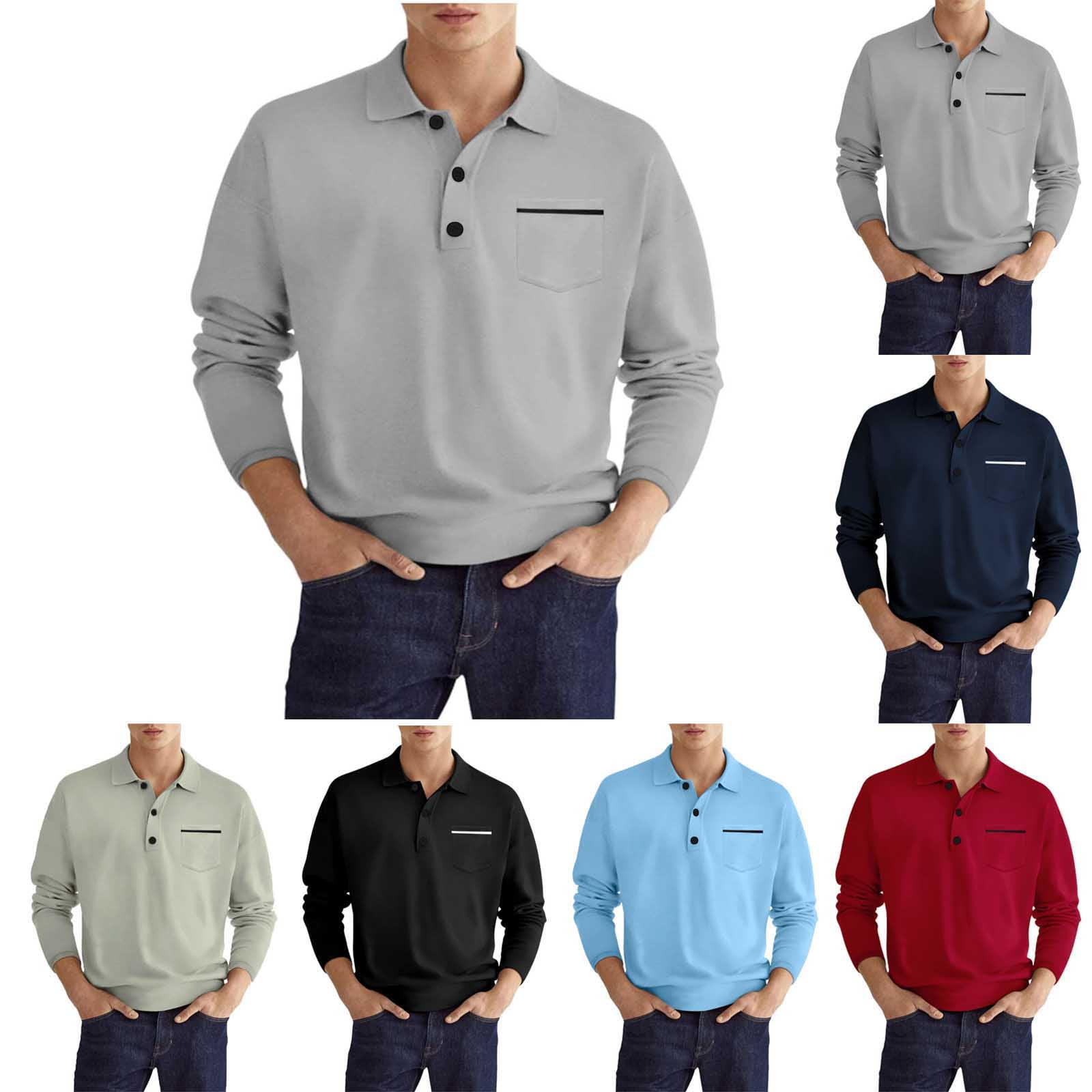 Teyfeniy Men's Button Pullover Shirts Lapel with Pocket Long Sleeve ...