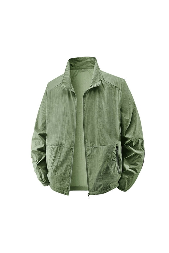 Men's Sun Protection Jacket for Solid Color Loose Athletic Jacket Long Sleeve Zipper Lightweight Casual Cozy for Hiking Running Golf Sports