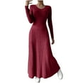 thumbnail image 1 of Under$5 Teyfeniy Women's Sweater Maxi Dresses U Neck Cable Knitted Long Sleeve Solid Color Long Dresses Fall Winter Stretch Fashion Stylish Casual A Line Dresses , for S to Xl, 1 of 9