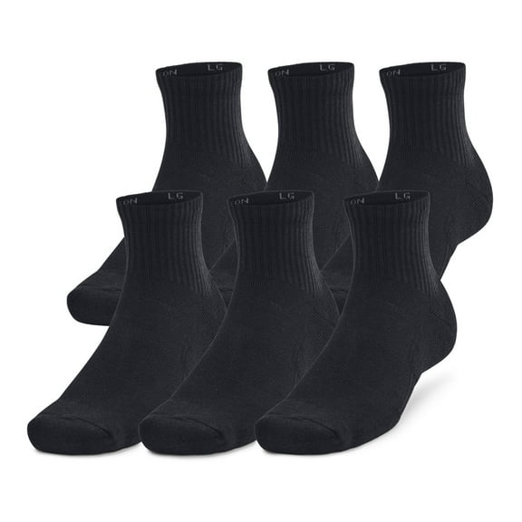 Under Armour 6-Pack Training Cotton Quarter Socks Color: Black Size: MEDIUM