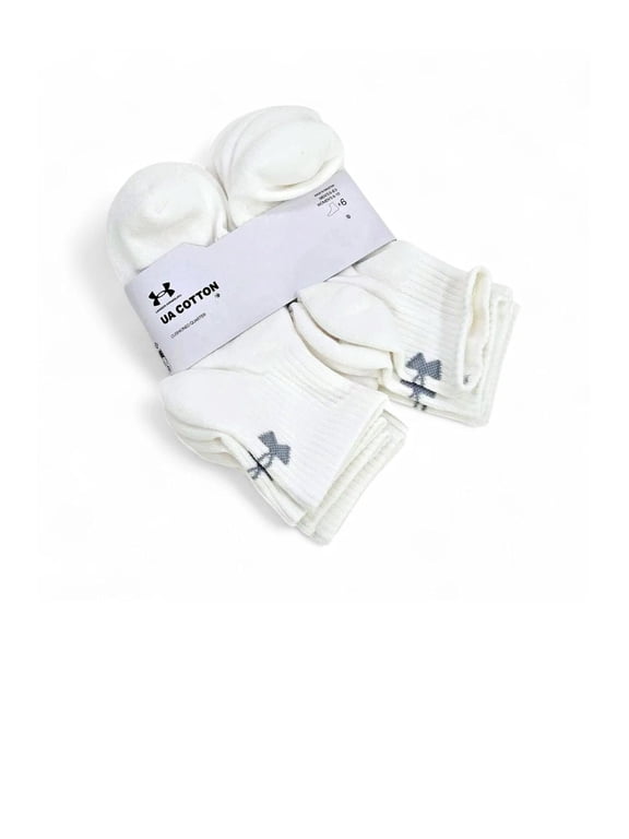 UA Cotton Men's Quarter Socks, 6 Pairs Color: White Size: Medium Unisex
