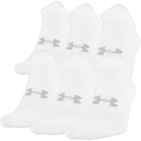 Under Armour 730-U6725P6-170 White Men's Size 8-12 Sweat Wicking No Show Socks