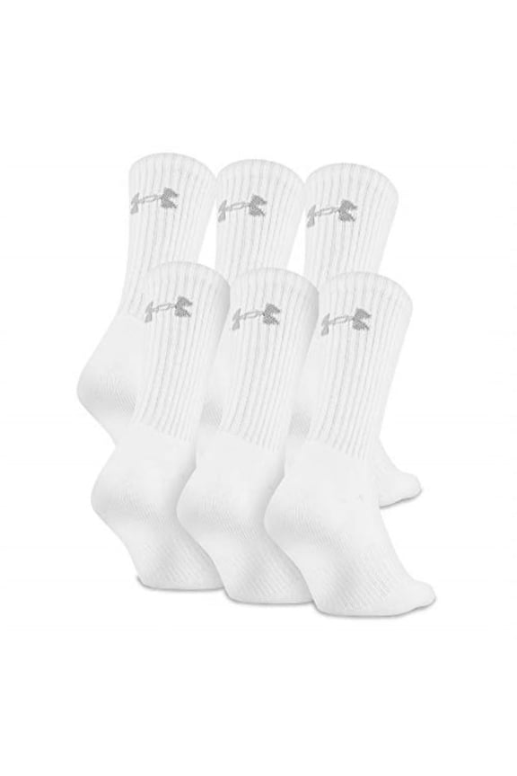 Adult Charged Cotton Crew Socks, 6-Pair, White, Medium