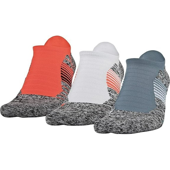 Under Armour Adult Elevated+ Performance No Show Tab Socks, 3-Pairs, Chakra Assorted, Large