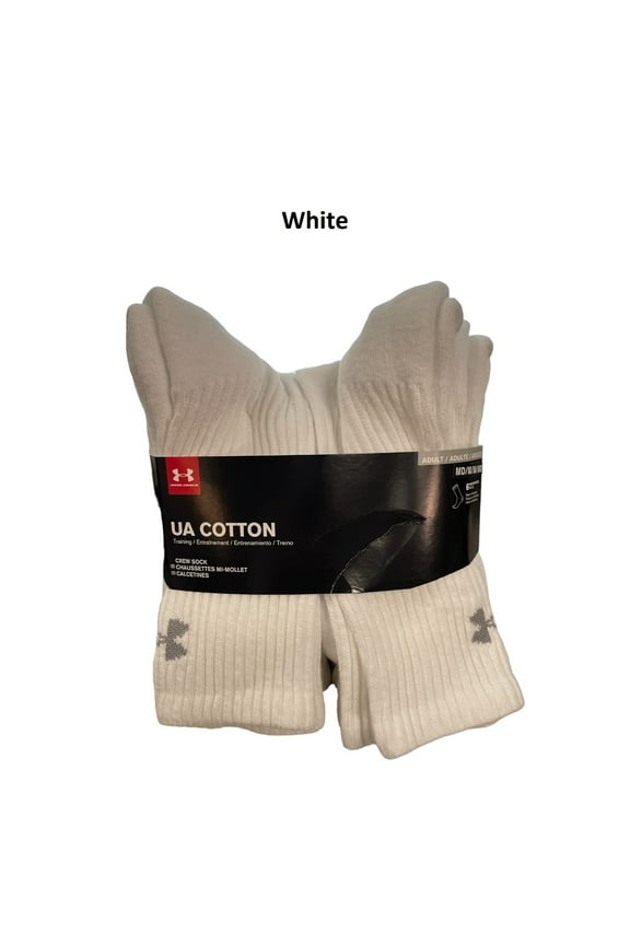 Adult Men's Training Cushion Footbed Cotton Crew Sock, 6 Pack (White, L)