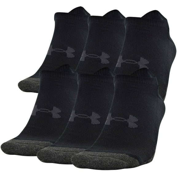 Under Armour Adult Performance Tech No Show Socks, 6-Pairs , Black , Shoe Size: Mens 13-16