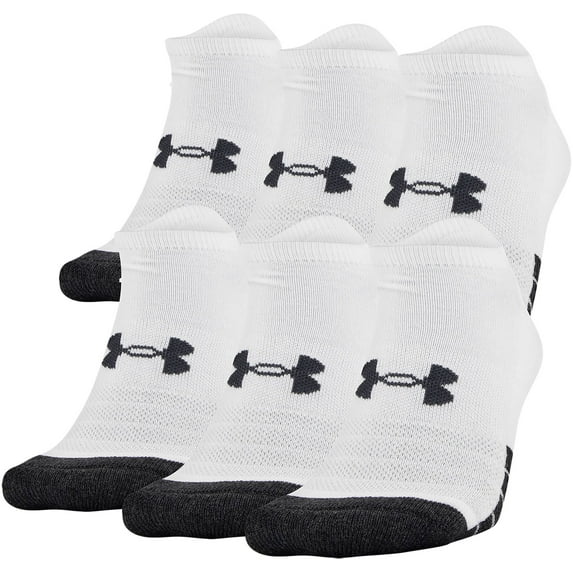 Under Armour Adult Performance Tech No Show Socks, 6-Pairs, White, Shoe Size: Mens 13-16