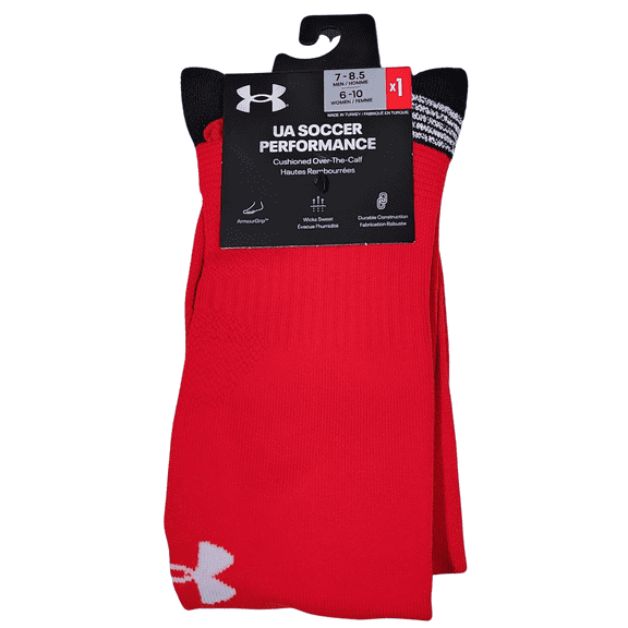 Under Armour Adult Soccer Performance Over-The-Calf Socks, 1-Pair, Red/Black/White, Medium