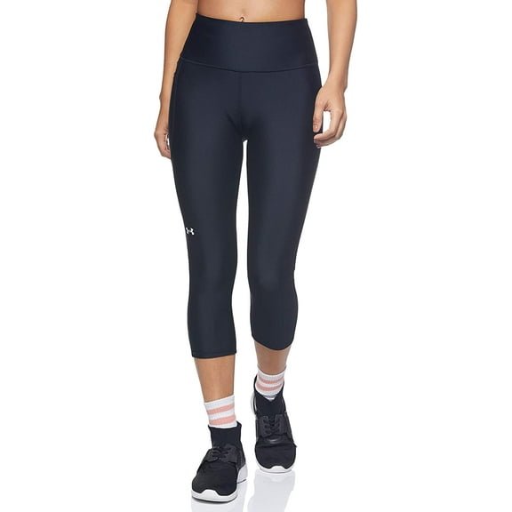 Under Armour BLACK/WHITE HeatGear Hi-Rise Capri Leggings, US Medium