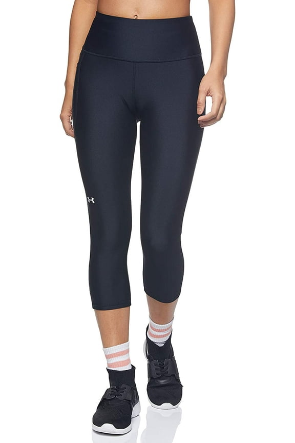 BLACK/WHITE HeatGear Hi-Rise Capri Leggings, US Medium
