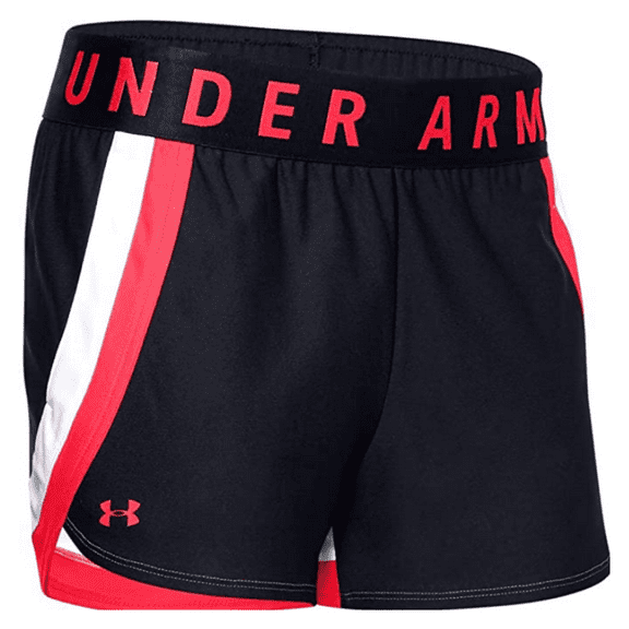 Under Armour Black Stripe Wordmark Logo UA Shorts Hand Pockets Women's Size