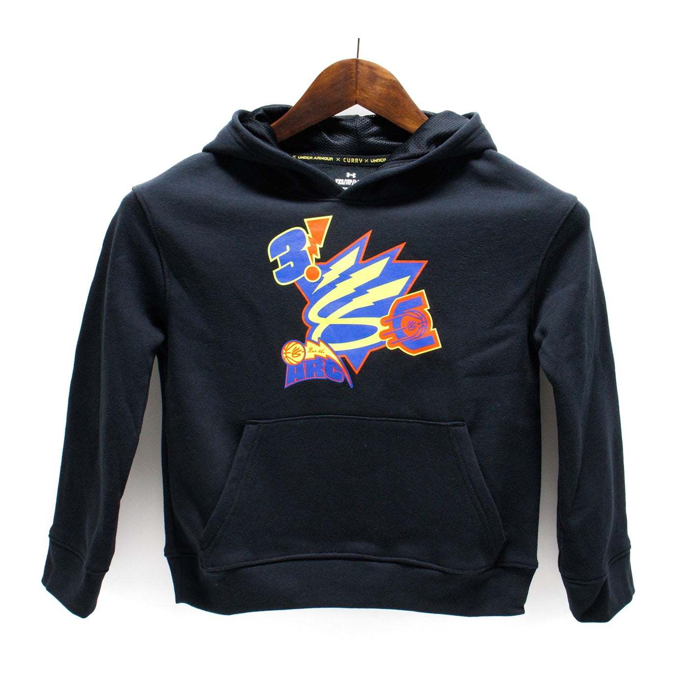 Under Armour Boys Curry Big Splash Hoodie, Black Versa Blue,XS