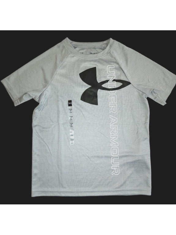 Boys Tech Split Logo Hybrid T-Shirt Gray Black Youth Medium