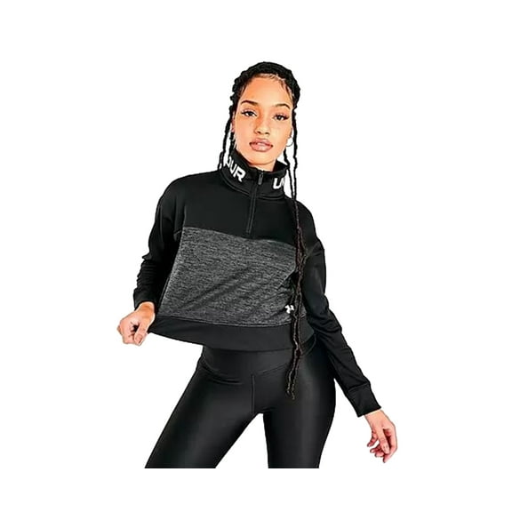 Under Armour Fleece Cropped Half-Zip Womens Active Sweaters Size L, Color: Black/White