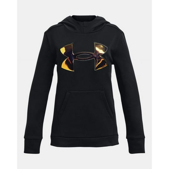 Under Armour Girls ArmourFleece Iridescent Big Logo Hoodie, 001 Black / / Iridescent, Youth Medium