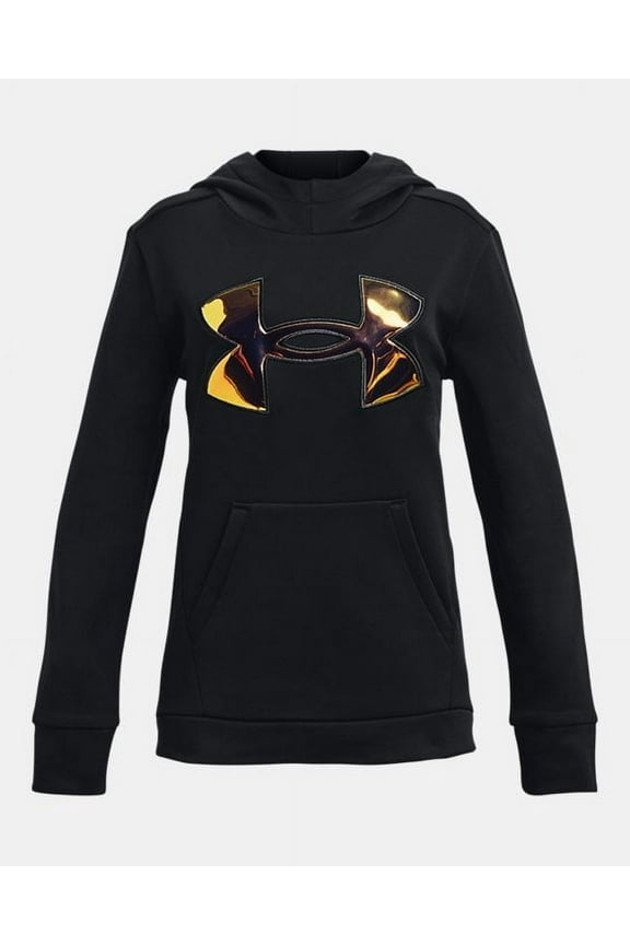Girls ArmourFleece Iridescent Big Logo Hoodie, 001 Black / / Iridescent, Youth Medium