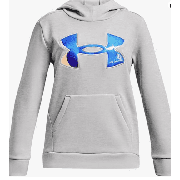 Under Armour Girls ArmourFleece Iridescent Big Logo Hoodie, (014) Halo Gray Medium Heather / / Iridescent, Youth Small
