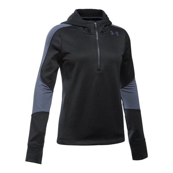Under Armour Girls' ColdGear Reactor Fleece 1/2 Zip Hoodie,Black (001)/Apollo Gray, Youth Small
