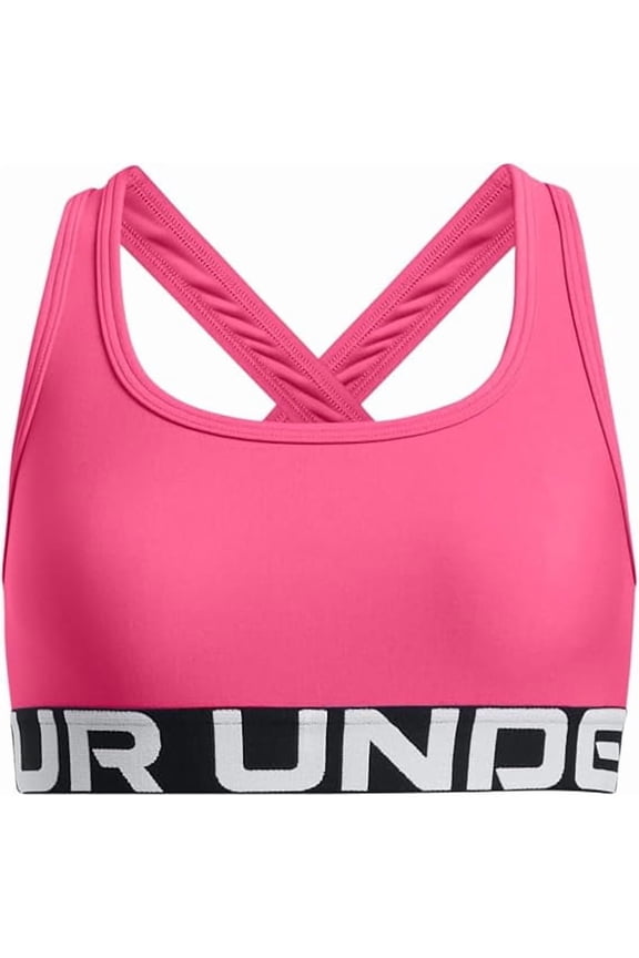 Girls Crossback Mid-Impact Sports Bra, Super Pink/White, Medium