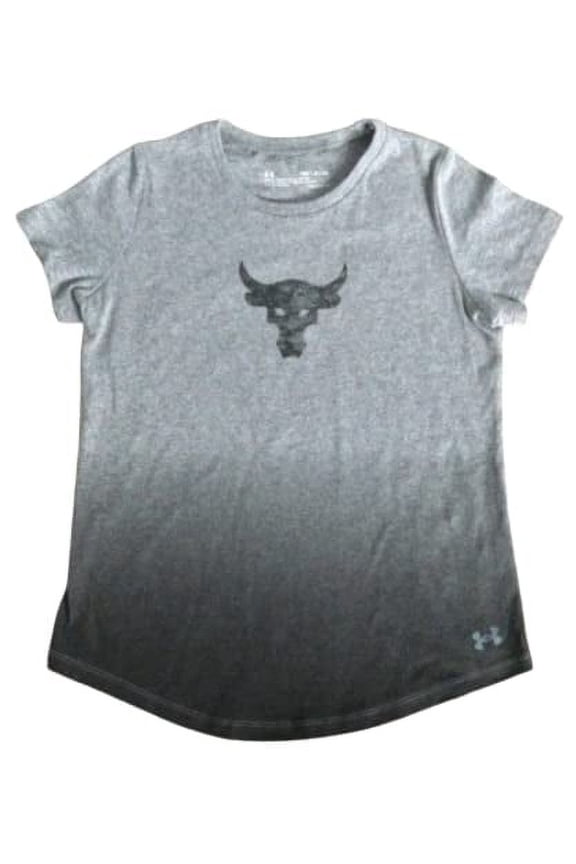 Girls HeatGear Project Rock Graphic Tee Shirt Small Gray 1357407-010