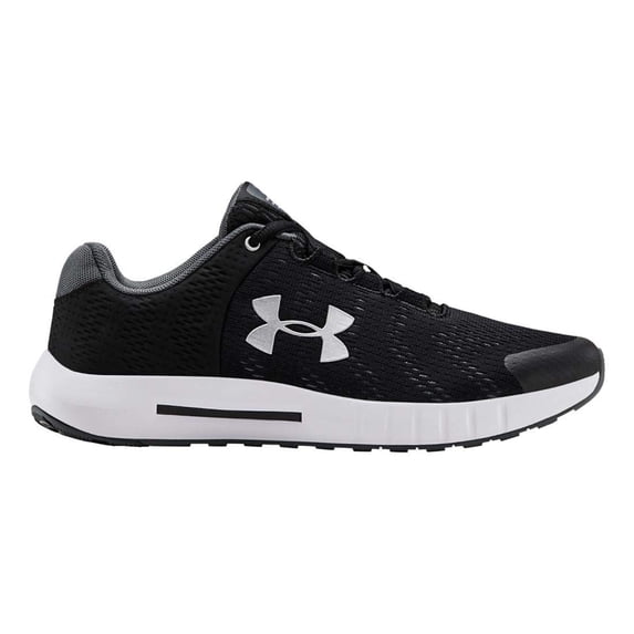 Under Armour Unisex Kids' Grade School Pursuit BP Running Shoes Black/White/Metallic Silver - 3022092-001