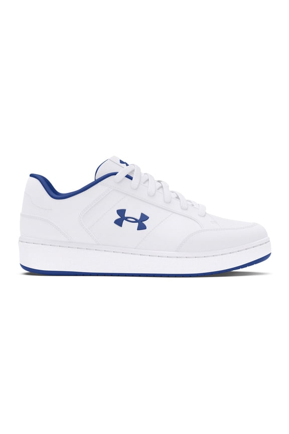 Grade School UA Official Big Kids' Shoes Color: White Tech Blue Size: 7