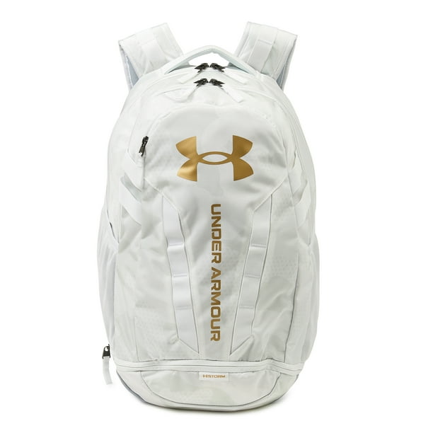 Under Armour Hustle 5.0 Unisex White Metallic Gold Luster Backpack