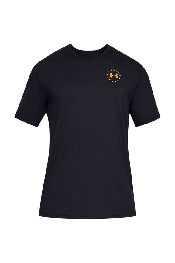 Men's Athletic UA Freedom Flag T-Shirt Short Sleeve Tee, Black/Gold, S