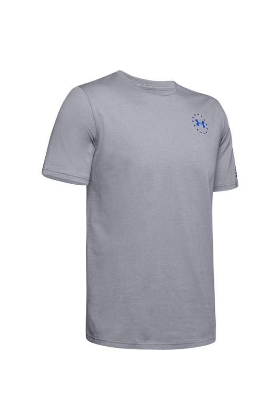 Men's Athletic UA Freedom Flag T-Shirt Short Sleeve Tee, Steel/Royal, 2XL