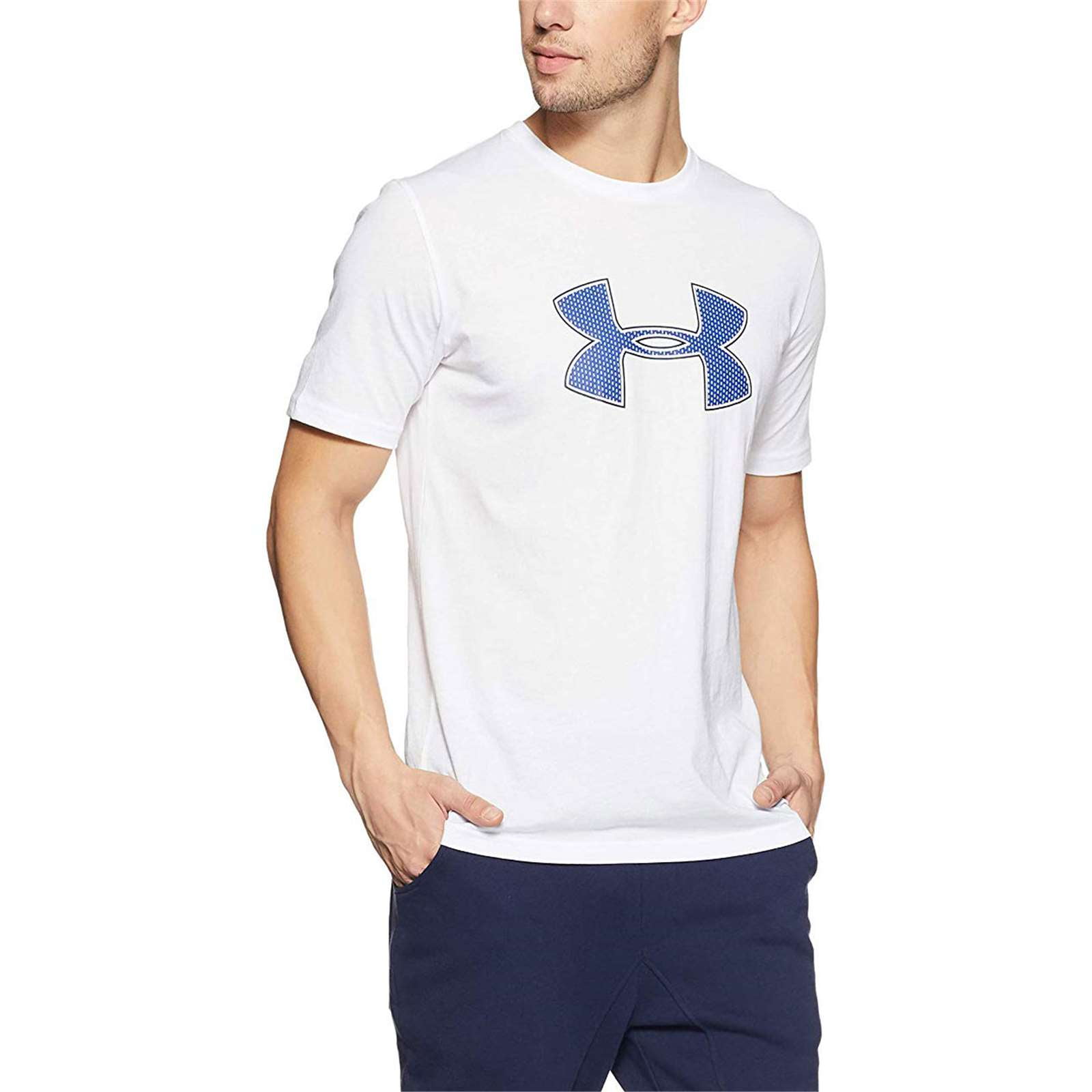 Under Armour Men S Big Logo Short Sleeve Super Soft Cozy T Shirt 1329583 White Blue XL