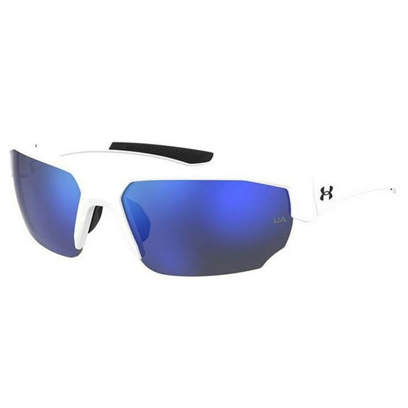 Under Armour Men's Blitzing Polarized Wrap Sunglasses – White Frame/Blue Lens