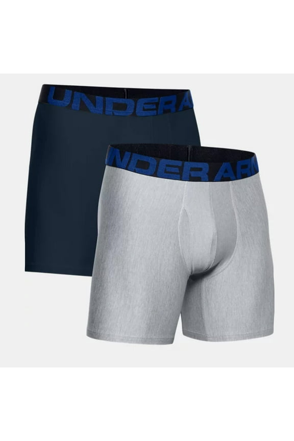 Men's Boxer Brief 2 Pack UA Tech 6" Boxerjock Underwear 1363619, Blue, 2XL
