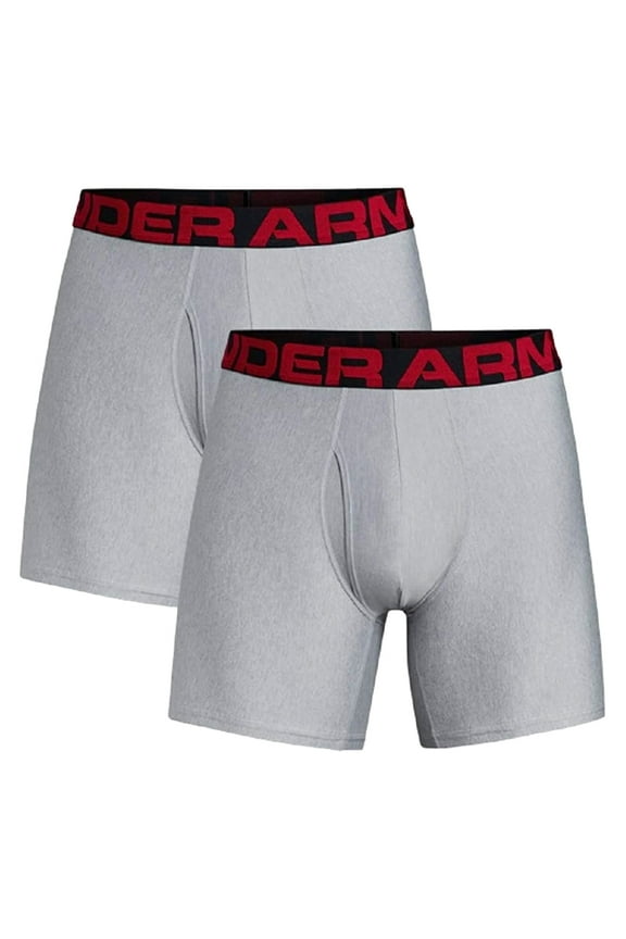 Men's Boxer Brief 2 Pack UA Tech 6" Boxerjock Underwear 1363619, Grey, 2XL