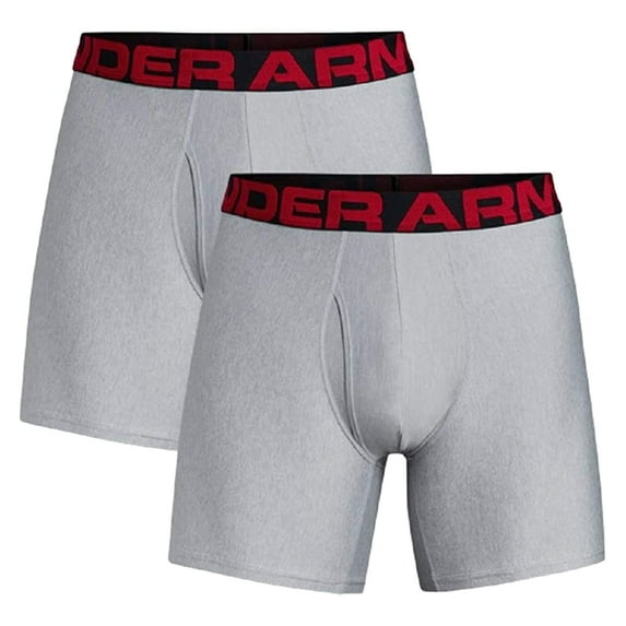 Under Armour Men's Boxer Brief 2 Pack UA Tech 6" Boxerjock Underwear 1363619, Grey, 3XL