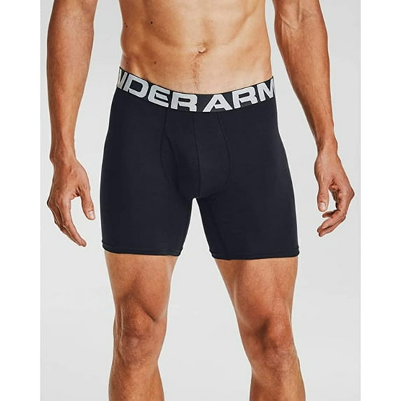 Under Armour Men's Boxer Briefs 3 Pack 6" Boxerjock Athletic Training Underwear, Black, S