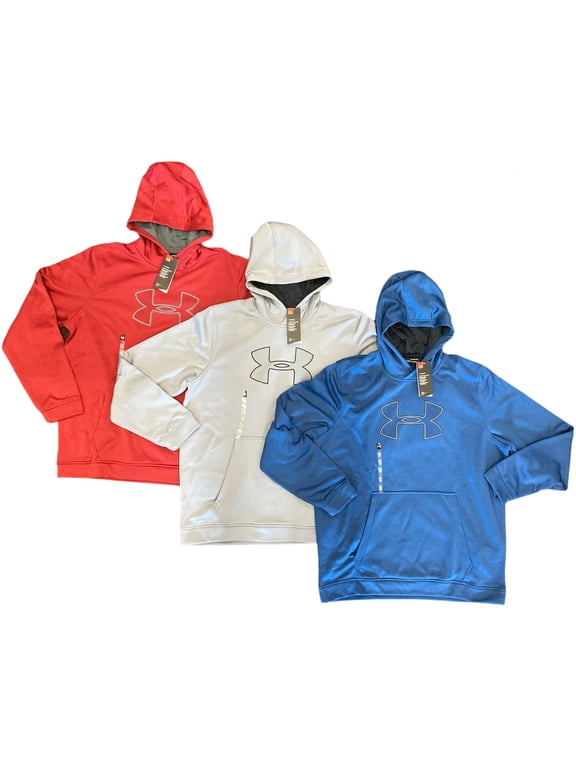 Men's Cold Gear Fleece Pullover Hoodie V-Neck Large Logo (Red, XL)