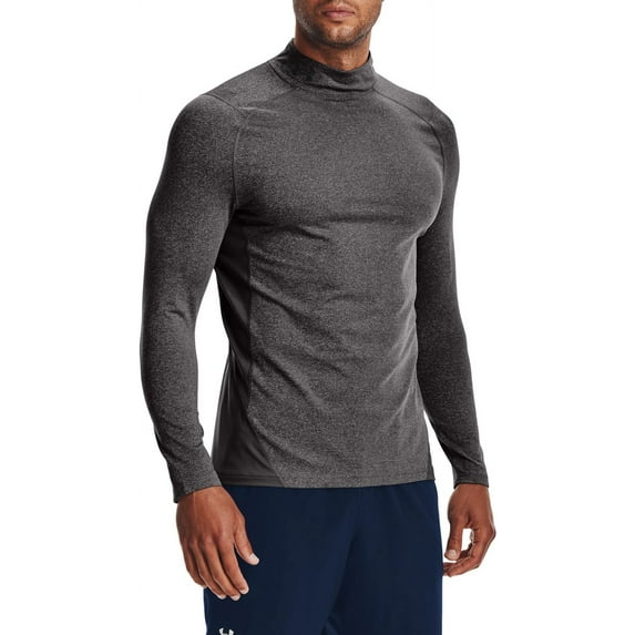 Under Armour Men's ColdGear Fitted Mock Long Sleeve Golf Shirt (Charcoal L Heather/Black, S)