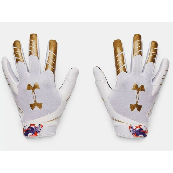 Under Armour Men's F7 Novelty Football Gloves 1351545-104 White/Metallic Gold