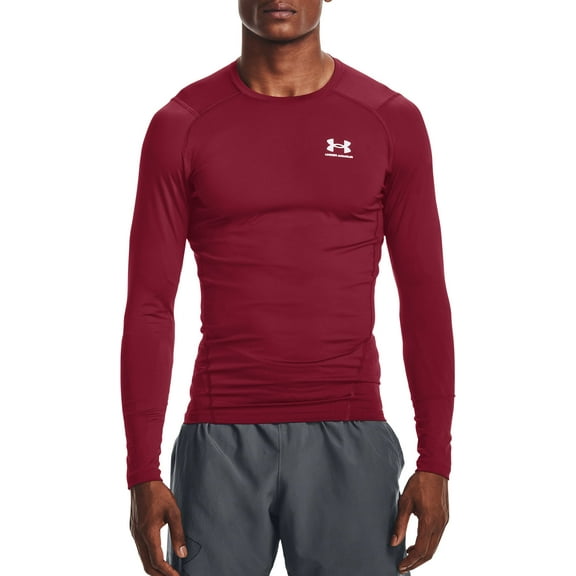 Under Armour Men's HeatGear Compression Long Sleeve Shirt (Cardinal/White, S)