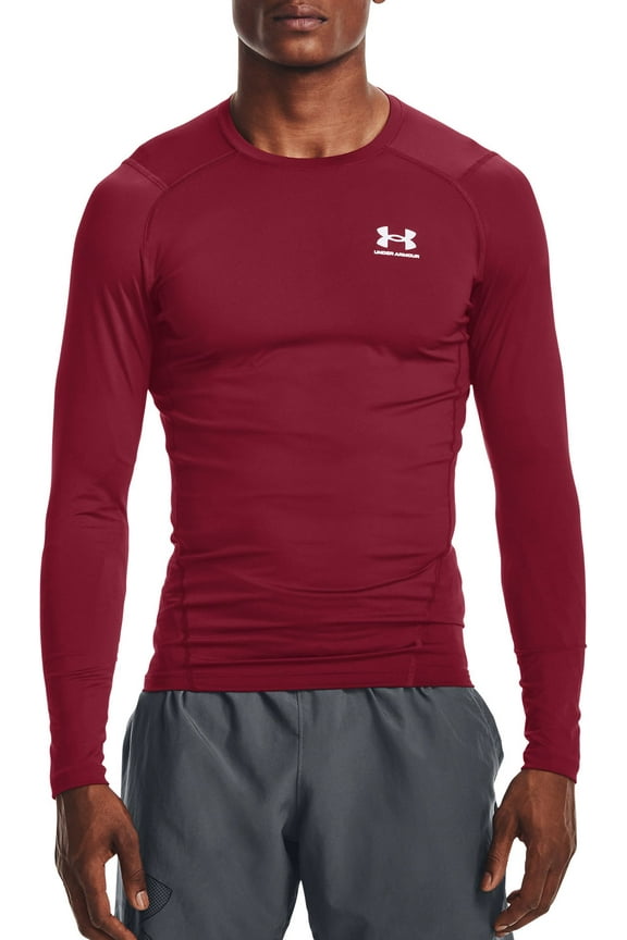 Men's HeatGear Compression Long Sleeve Shirt (Cardinal/White, S)