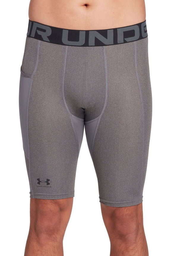 Men's HeatGear Long Compression 9\&q; Shorts (Carbon Heather/Black, XXXL)