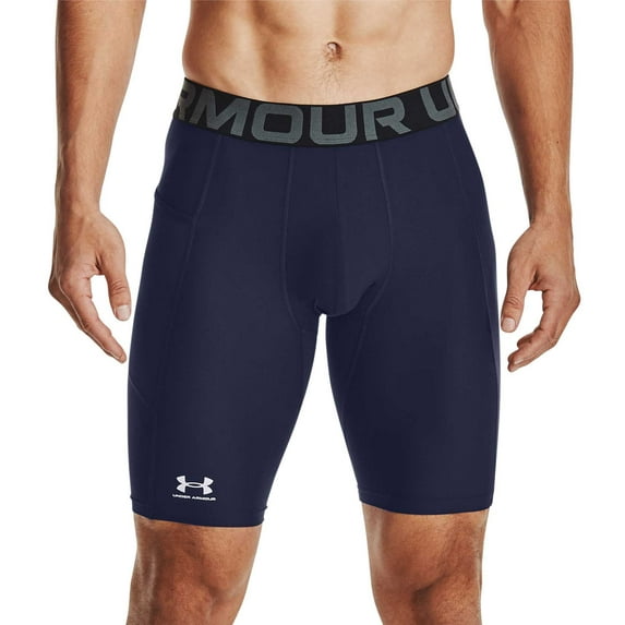 Under Armour Men's HeatGear Long Compression 9\&q; Shorts (Midnight Navy/White, XL)