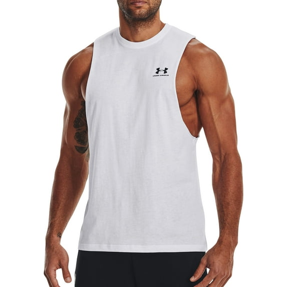 Under Armour Men's Left Chest Cut Off Tank Top (White/Black/Black, L)