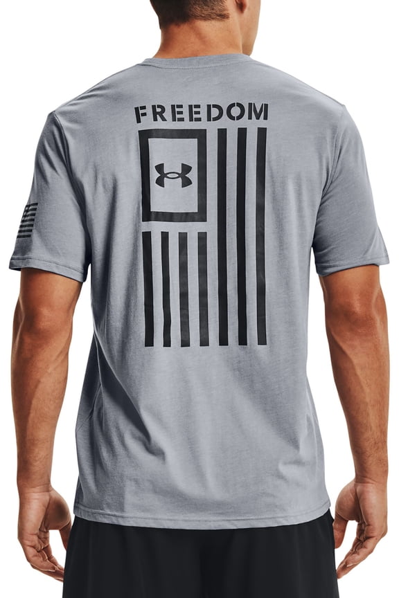 Men's New Freedom Flag Graphic T-Shirt (Steel Medium Heather/Blk, 5XL)