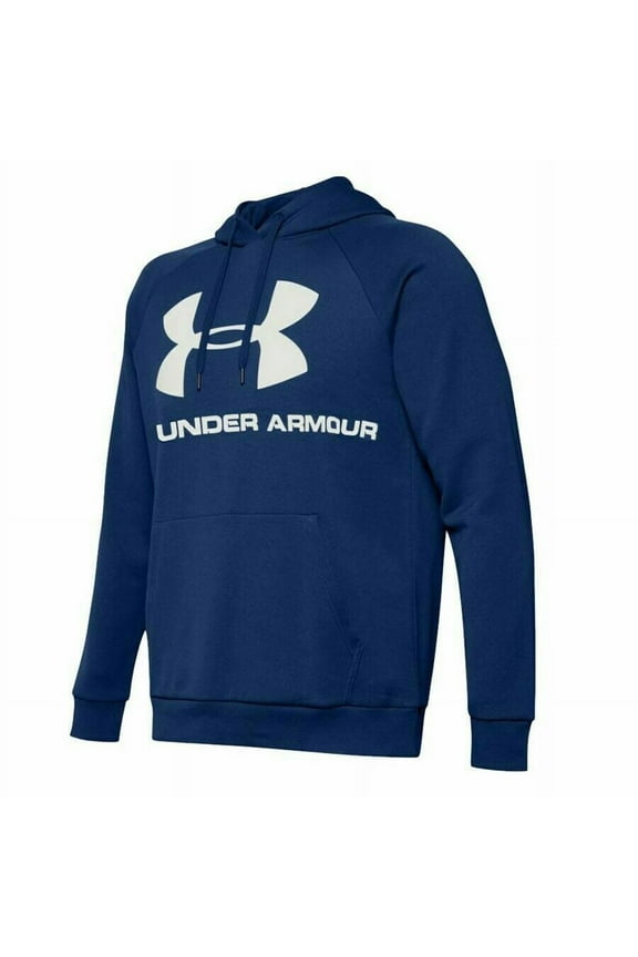 Men's Rival Fleece Cold Gear V-Neck Hoodie, Big Logo (Blue, XL)