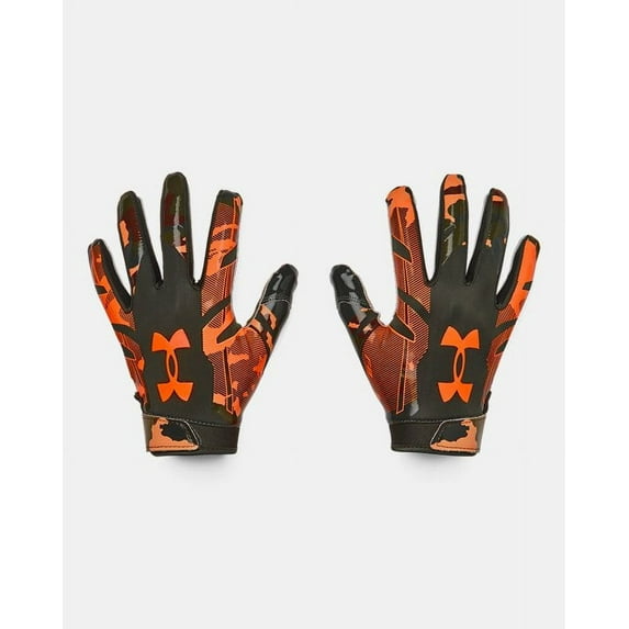 Under Armour Men's Standard F8 Novelty Football Gloves, (310) Baroque Green / / Blaze Orange, Large